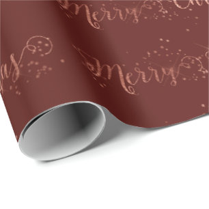Papel De Presente Feliz Natal - Rosa Dourado Maroon Burgundy