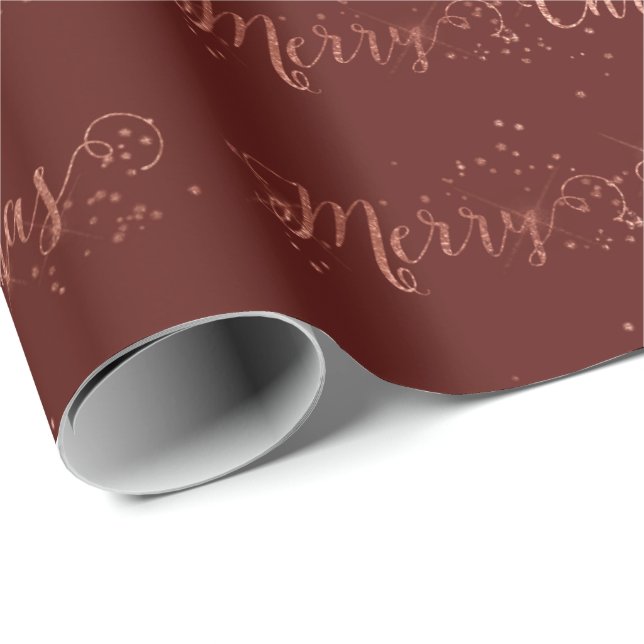 Papel De Presente Feliz Natal - Rosa Dourado Maroon Burgundy (Ponta do rolo)