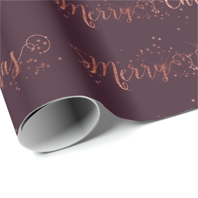 Papel De Presente Feliz Natal - Rosa Dourado Plum Burgundy (Ponta do rolo)