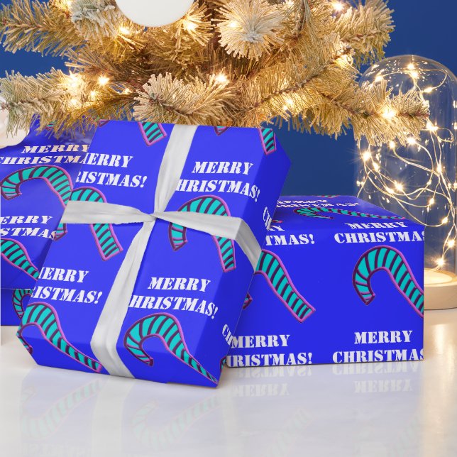 Papel De Presente Feliz Natal, Rosa e Azul, Cana-doce (Feriados)