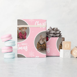 Papel De Presente Feliz Natal Rosa Personalizado em Um Círculo Foto