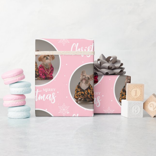 Papel De Presente Feliz Natal Rosa Personalizado em Um Círculo Foto (Chá de bebê)
