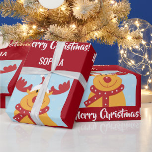 Papel De Presente Feliz Natal Rudolph Reindeer Personalize Nome