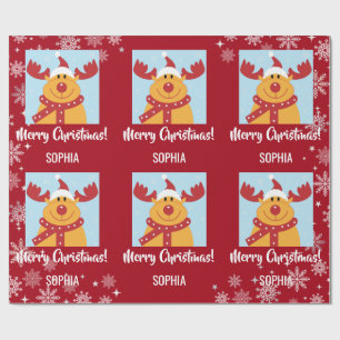 Papel De Presente Feliz Natal Rudolph Reindeer Personalize Nome