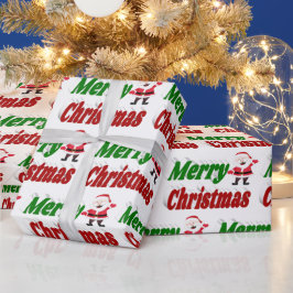 Papel De Presente Feliz Natal Santa Claus - tipografia verde vermelh