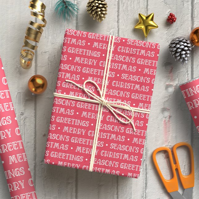Papel De Presente Feliz Natal saudações White e Red Patterno (Criador carregado)