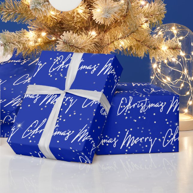 Papel De Presente Feliz Natal Script Blue Marinho Confetti Dourado (Feriados)