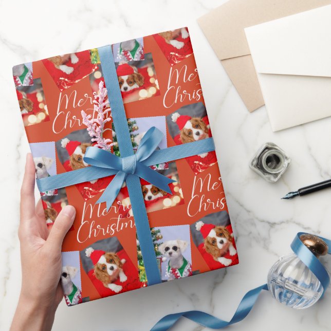 Papel De Presente Feliz Natal - Script Moderno 3 Foto Personalizado (Presentear)