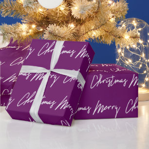 Papel De Presente Feliz Natal Script Purple White Seasonal Winter
