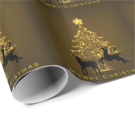 Papel De Presente Feliz Natal Silhouette Deer e Ouro