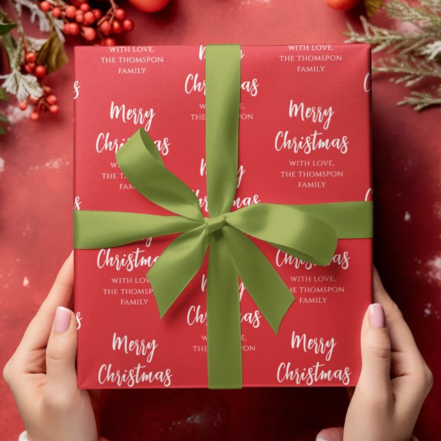 Papel De Presente Feliz Natal Simples Script de Caligrafia Vermelho (Merry Christmas calligraphy script red custom wrapping paper. )