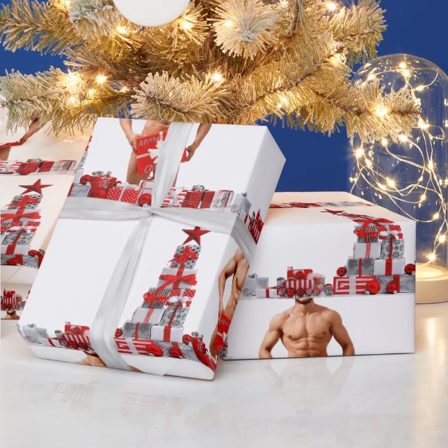Papel De Presente Feliz Natal SlipperyJoe presente vermelho branco p (Feriados)