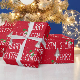 Papel De Presente Feliz Natal Snowman e Árvore em Flocos de Neve