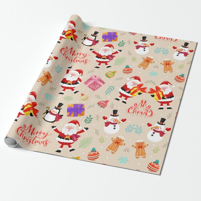 Papel De Presente Feliz Natal Snowman Wrappaper ("Santa, penguins, and presents the perfect holiday trio")