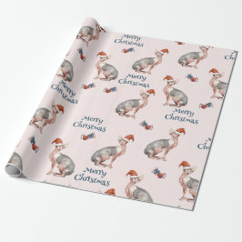 Papel De Presente Feliz Natal Sphynx Hairless Cat Santa Hat