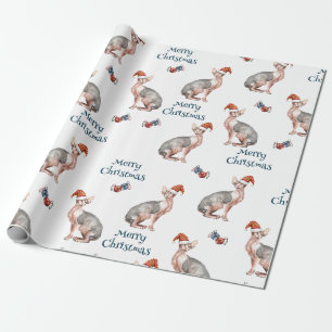 Papel De Presente Feliz Natal Sphynx Hairless Cat Santa Hat