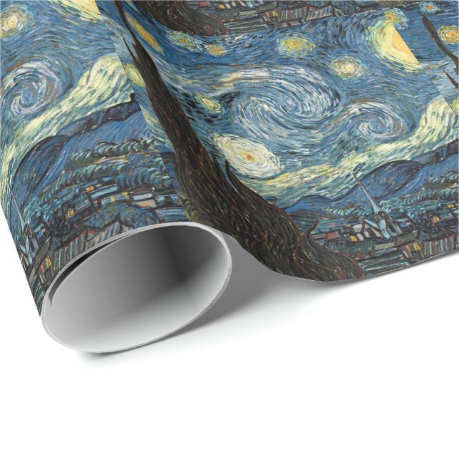 Papel De Presente Feliz Natal Starry Night por Vincent van Gogh. (Ponta do rolo)