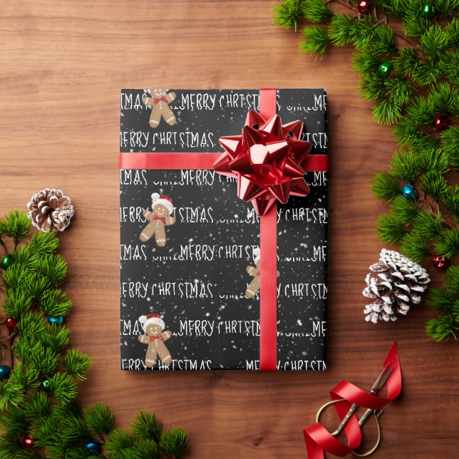 Papel De Presente FELIZ NATAL Texto Com Homem de Biscoito (Presente de Natal)