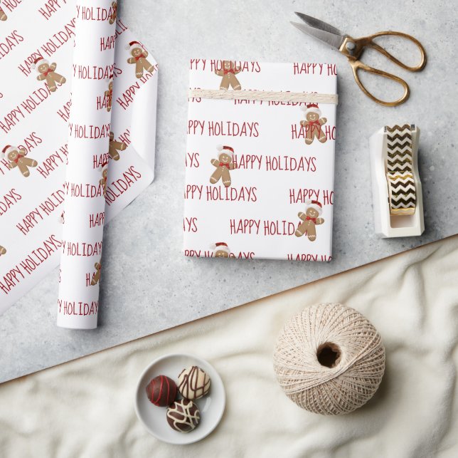Papel De Presente FELIZ NATAL Texto Com Homens de Pão de Gengibre (Artesanato)