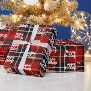 Papel De Presente Feliz Natal Texto Em Flocos De Neve Sobre Xadrez