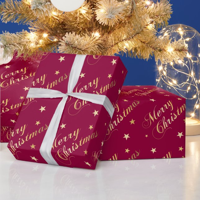 Papel De Presente Feliz Natal Tons Dourados Estrelas Elegante Borgon (Feriados)