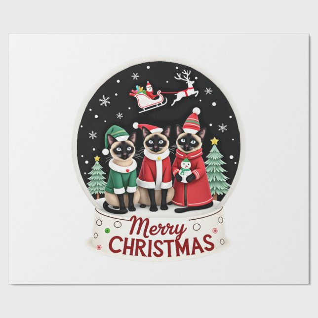 Papel De Presente Feliz Natal Três Santa Elfo Rena Siamês C (Aberto)