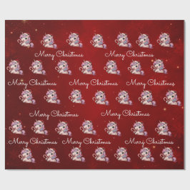 Papel De Presente Feliz Natal Unicórnio Mágico de Natal Carmesim
