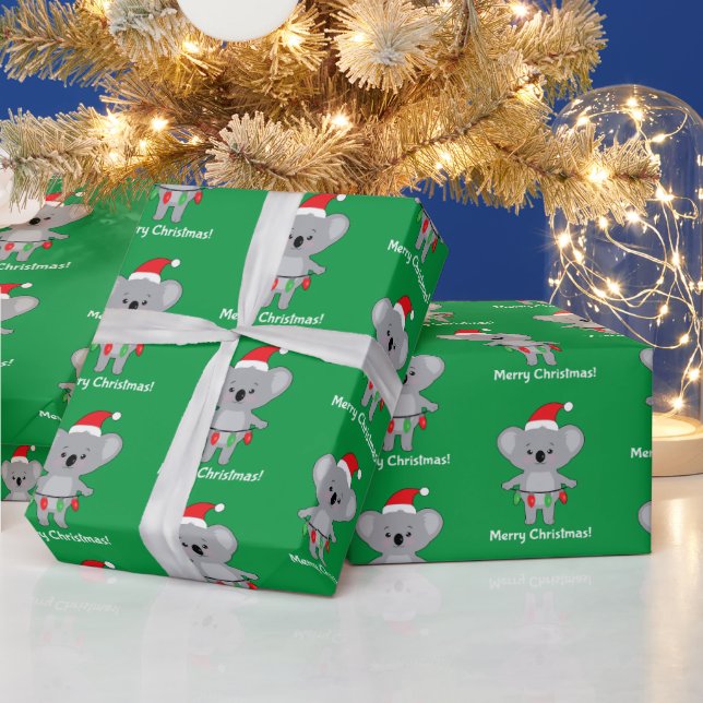 Papel De Presente Feliz Natal Urso Koala com Luzes (Feriados)
