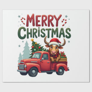 Papel De Presente Feliz Natal Vaca das Terras Altas Escocesas Xmas F
