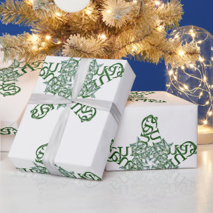 Papel De Presente Feliz Natal Verde Caligrafia Estrela Grande