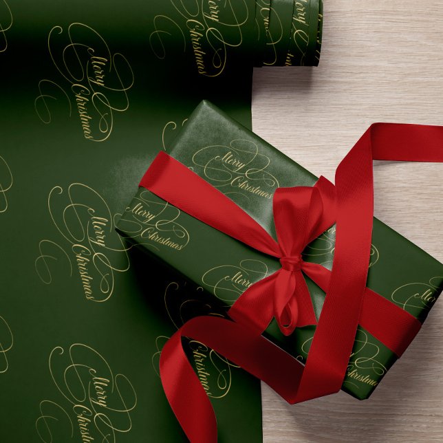Papel De Presente Feliz Natal, verde e dourado, roteiro elegante (Criador carregado)