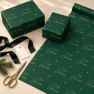 Papel De Presente Feliz Natal Verde Escuro Dourado Elegante