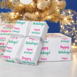 Papel De Presente Feliz Natal Verde Rosa Quente