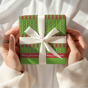 Papel De Presente Feliz Natal   Verde Vermelho Retroativo