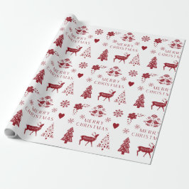 Papel De Presente Feliz Natal Vermelho e Branco