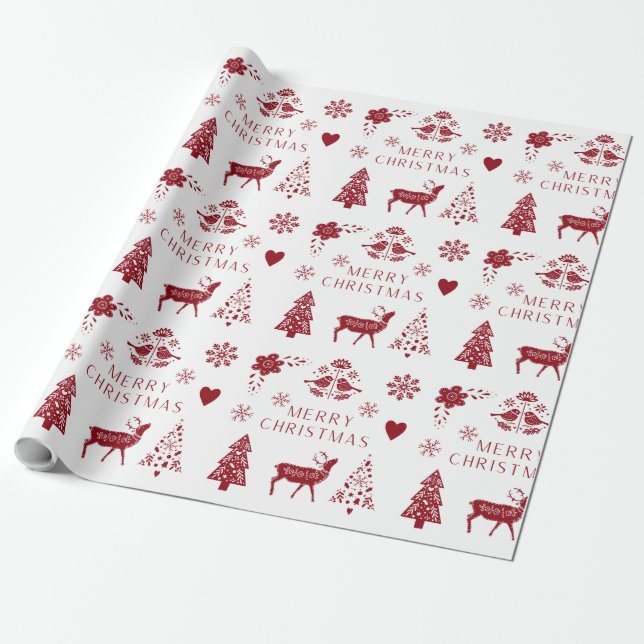 Papel De Presente Feliz Natal Vermelho e Branco (Desenrolado)