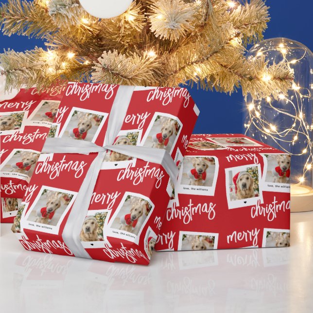 Papel De Presente Feliz Natal Vermelho Moderno 2 Foto de Cachorro (Feriados)
