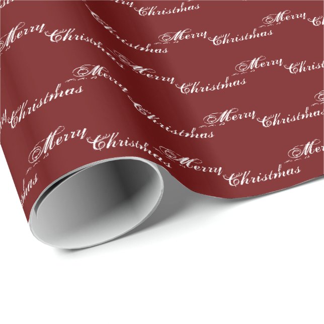 Papel De Presente Feliz Natal vinho branco borgonha marrom script (Ponta do rolo)