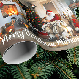 Papel De Presente Feliz Natal Vintage Papai Noel Nome Personalizado
