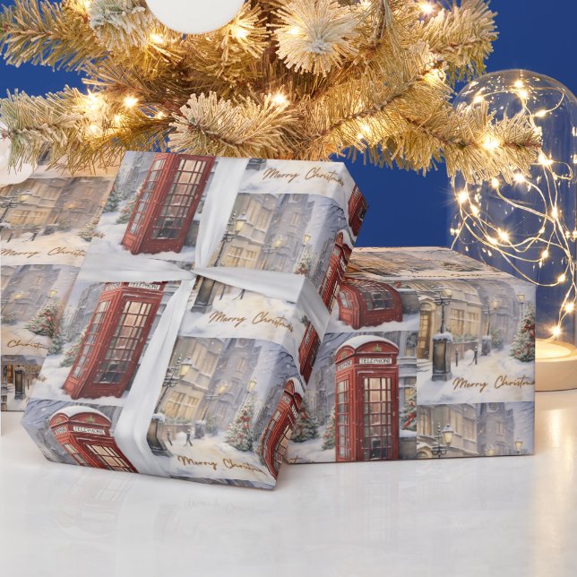 Papel De Presente Feliz Natal Vintage Telephone Booth (Feriados)