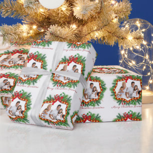 Papel De Presente Feliz Natal Vovó Foto Personalizada