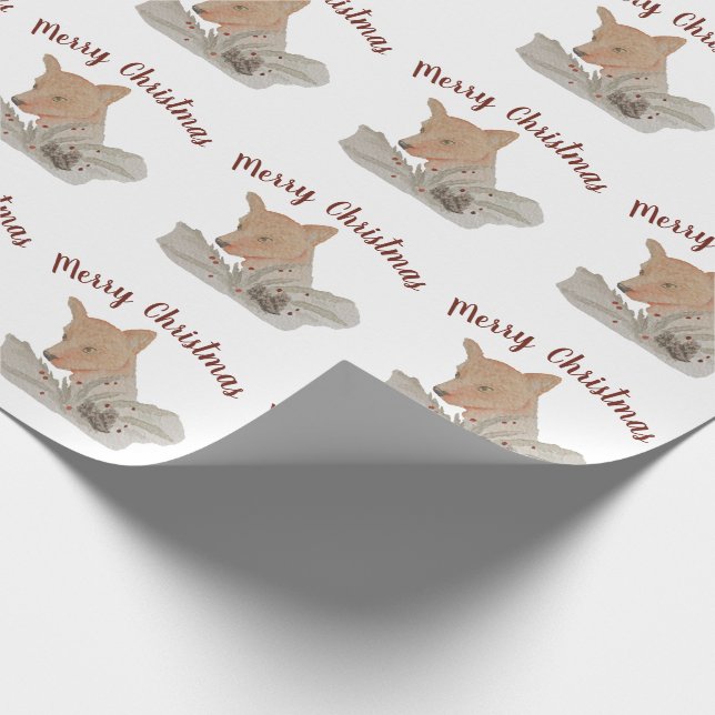 Papel De Presente Feliz Natal Woodland Fox (Ponta)