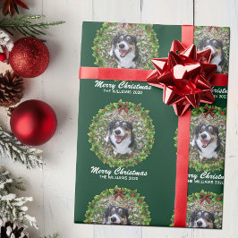 Papel De Presente Feliz Natal Wreath Custom Dog Photo Green