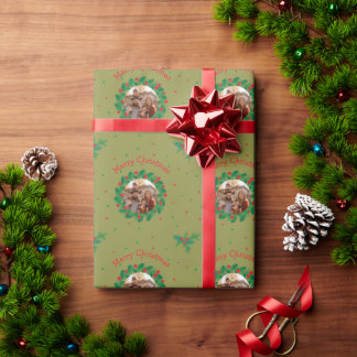 Papel De Presente Feliz Natal Wreath Foto Personalizada