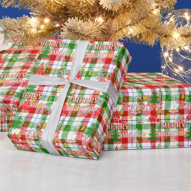 Papel De Presente Feliz Natal Xadrez Decorativa Tartan (Criador carregado)