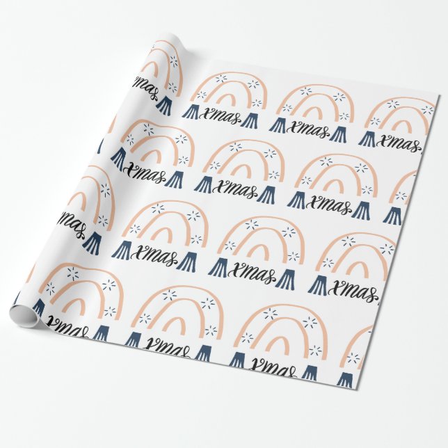 Papel De Presente Feliz Natal Xmas Boho Rainbow Wrapt Pa (Desenrolado)
