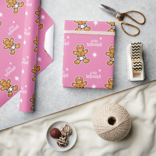 Papel De Presente Feliz Navidad! Bebê Gingerpão a rosa (Artesanato)