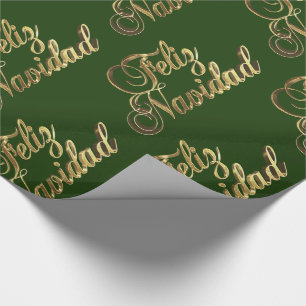 Papel De Presente Feliz Navidad Espanhola de Natal Verde e Dourado