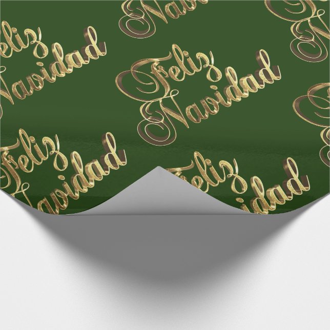 Papel De Presente Feliz Navidad Espanhola de Natal Verde e Dourado (Ponta)
