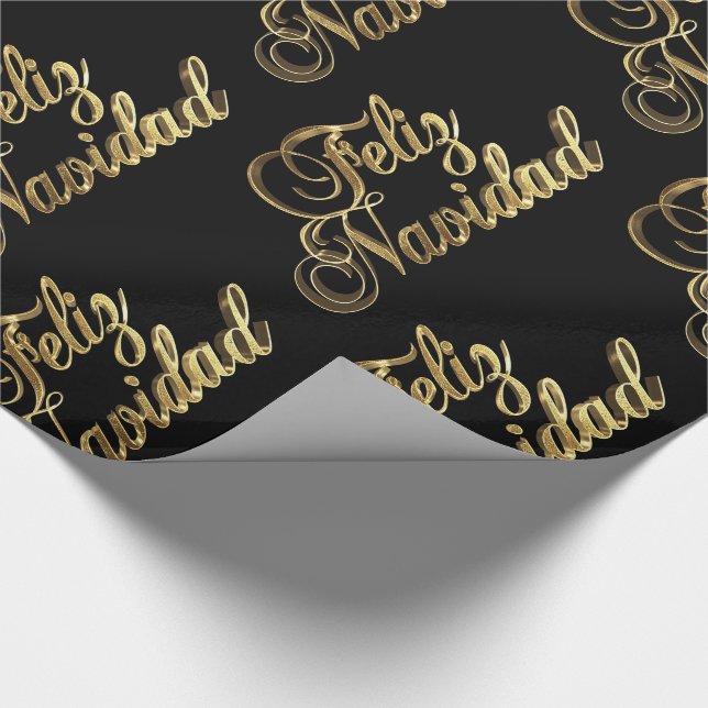 Papel De Presente Feliz Navidad Espanhola Natal Preto e Dourado (Ponta)